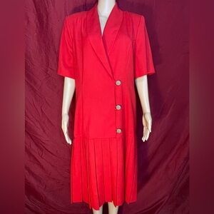 Vintage Drop Waist Button Front Pleated Secretary 80's Tootsie 9 to 5 Dress XL